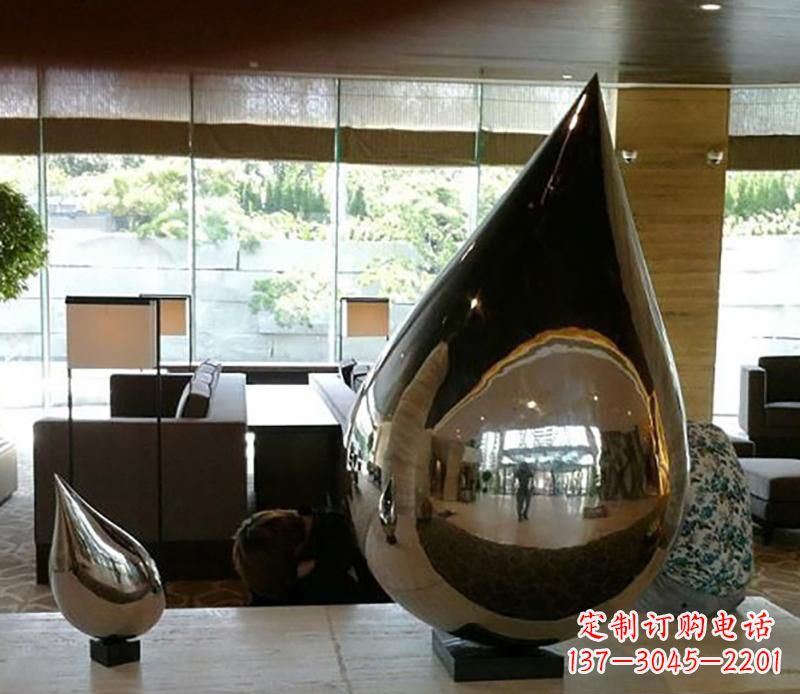 淄博公园不锈钢水滴球景观雕塑