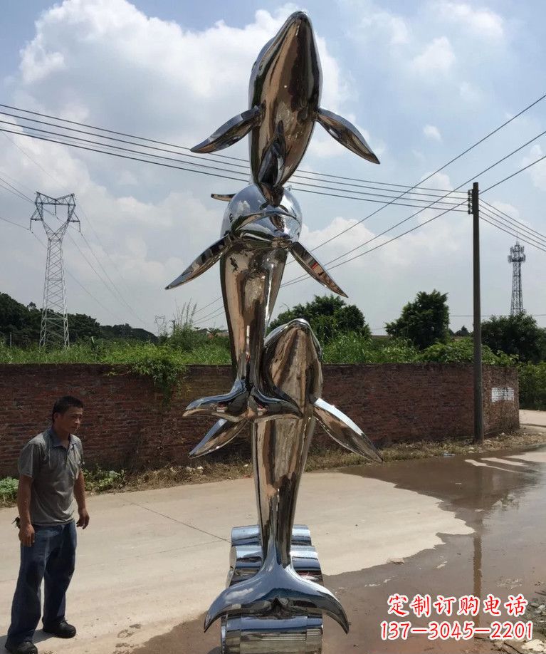 淄博不锈钢跳跃海豚雕塑