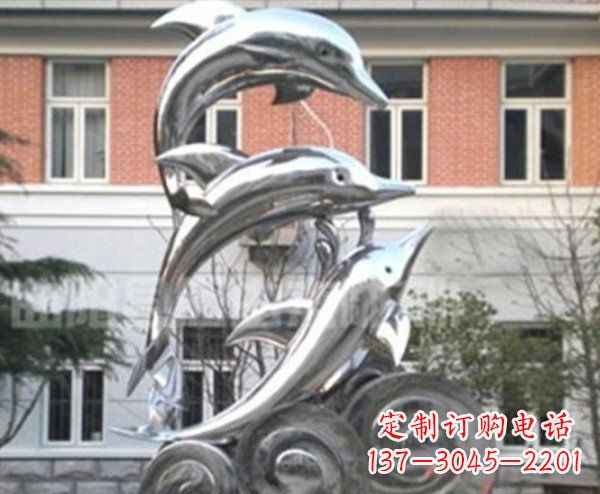 淄博跳跃海豚海浪不锈钢雕塑