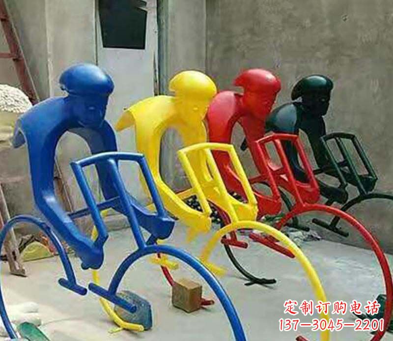 淄博不锈钢自行车运动人物景观雕塑