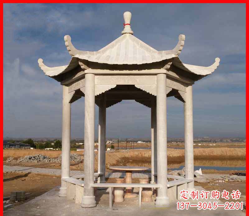 淄博公园大理石六角石雕凉亭 (2)