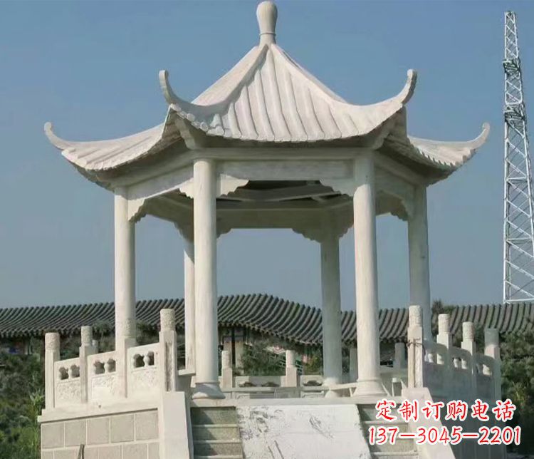 淄博极具视觉冲击力的大理石六角石凉亭雕塑
