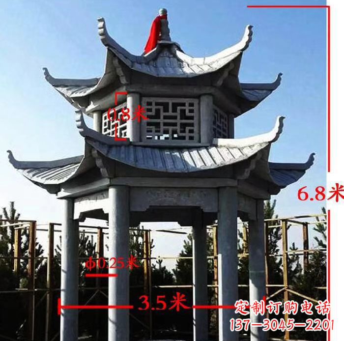 淄博杰出的大理石六角石双层凉亭雕塑