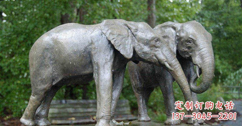 淄博公园大象动物铜雕 (2)