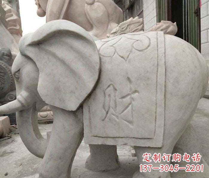 淄博公园动物大理石大象石雕 (2)