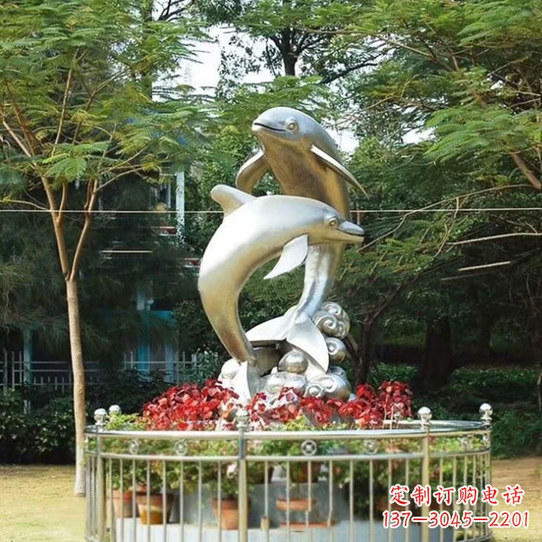淄博公园动物海豚不锈钢景观雕塑