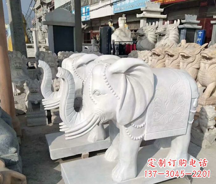 淄博汉白玉大象雕塑——招财聚宝