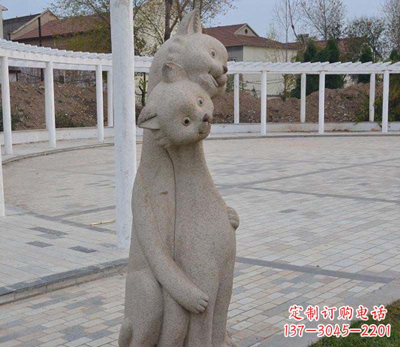 淄博精美小猫石雕,让您的公园更加美丽