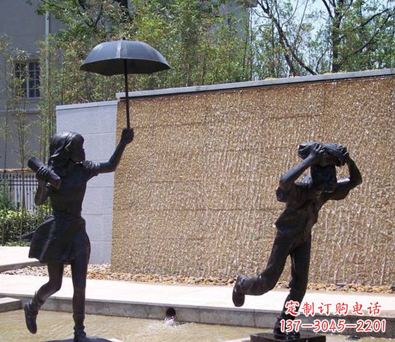 淄博抗风雨小男孩铜雕
