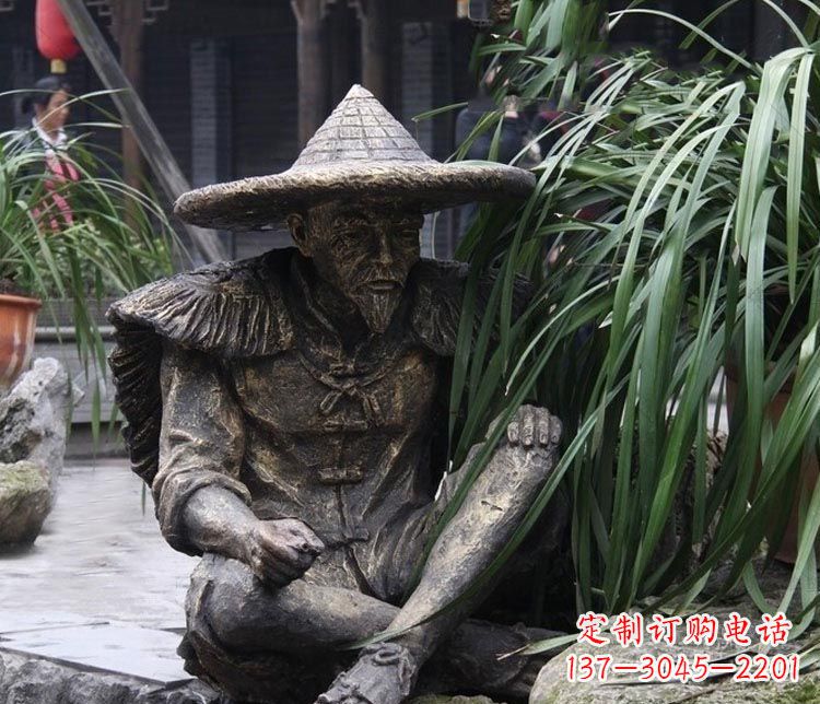 淄博公园古代老渔翁铜雕