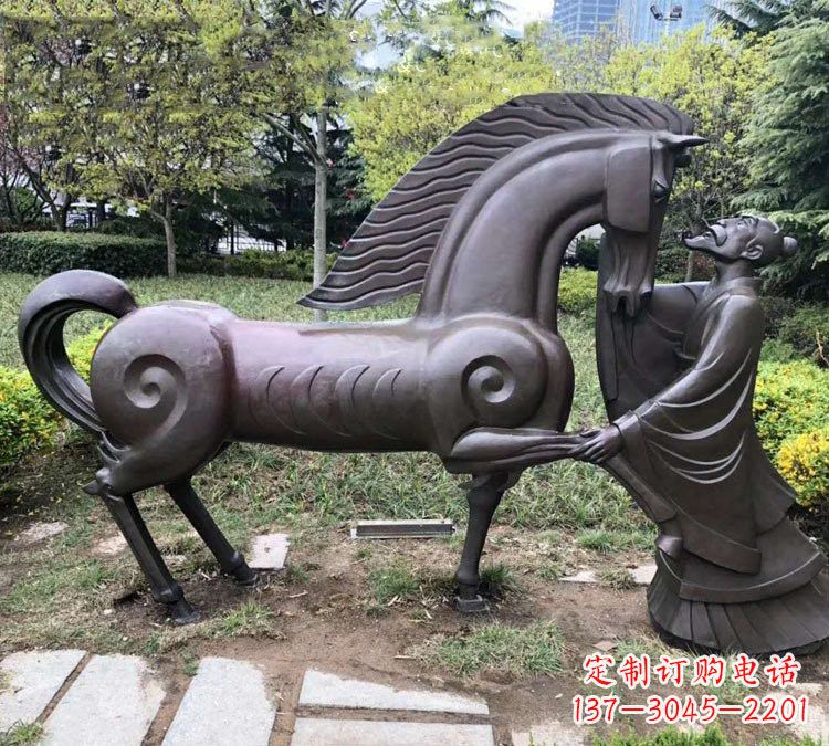 淄博公园古代名人伯乐相马铜雕