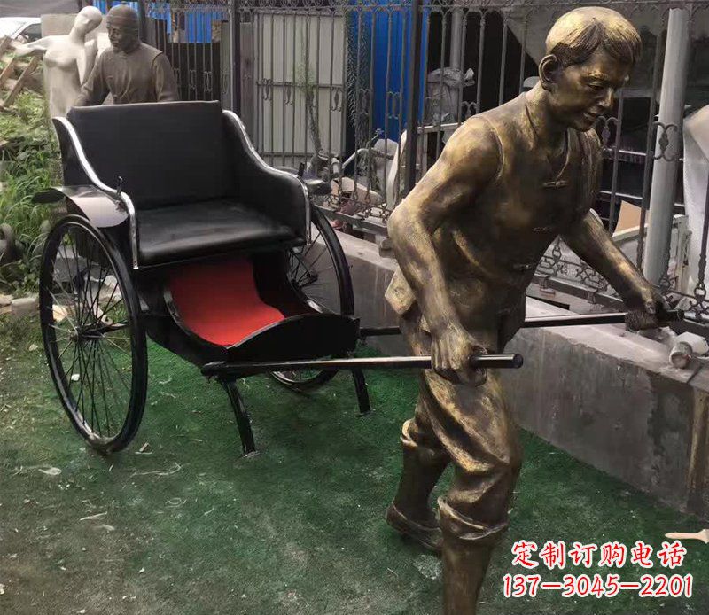 淄博精美铜雕车夫人物雕塑
