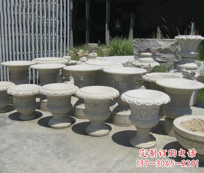 淄博大理石花盆石雕艺术品