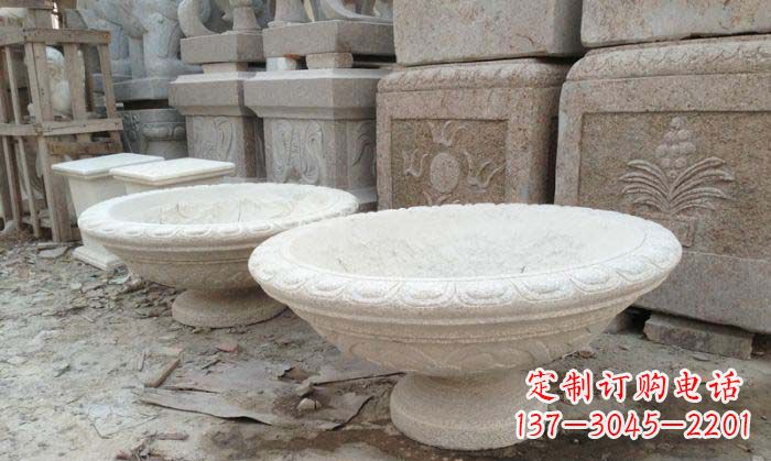 淄博细腻雅致的大理石花盆石雕