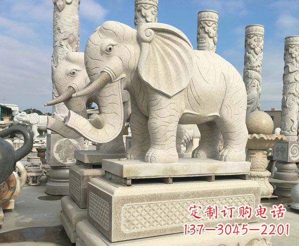淄博公园景观大理石招财大象石雕 (2)