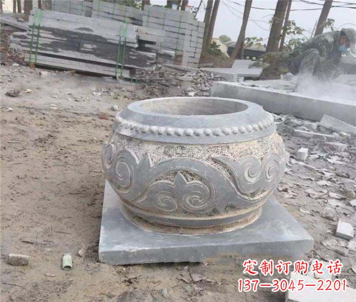 淄博古典风格的仿古石水缸雕塑