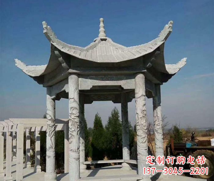 淄博公园景观六角凉亭石雕