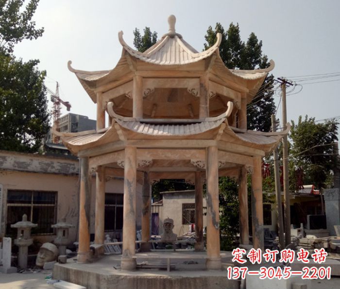 淄博精美古典双层石凉亭雕塑