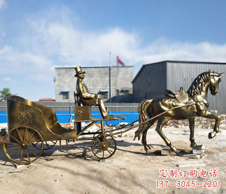 淄博公园景观坐着马车的人物铜雕