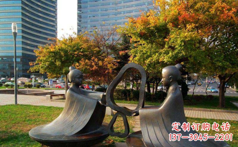 淄博公园孔融让梨景观铜雕 (2)