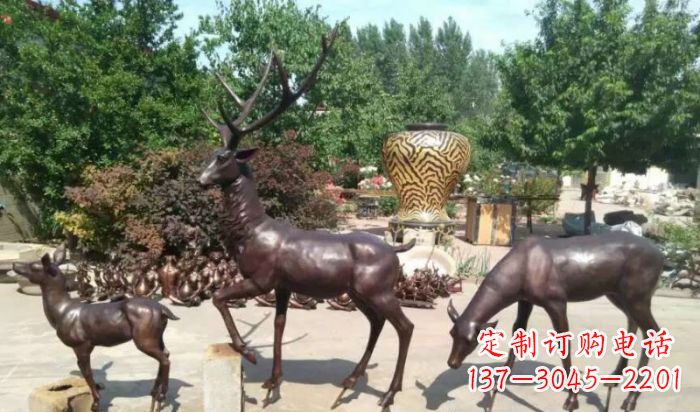 淄博公园鹿动物铜雕 (2)