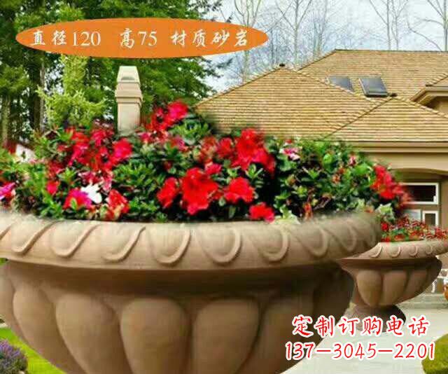 淄博公园砂岩花盆石雕花钵
