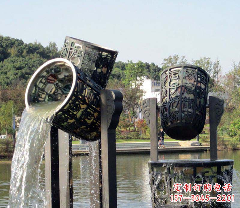 淄博精美的铜制公园水缸喷泉雕塑