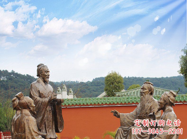 淄博公园铜雕孔子讲座人物雕塑