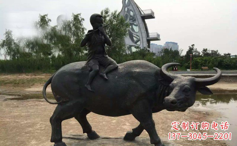 淄博铜雕牧童与犊子雕塑