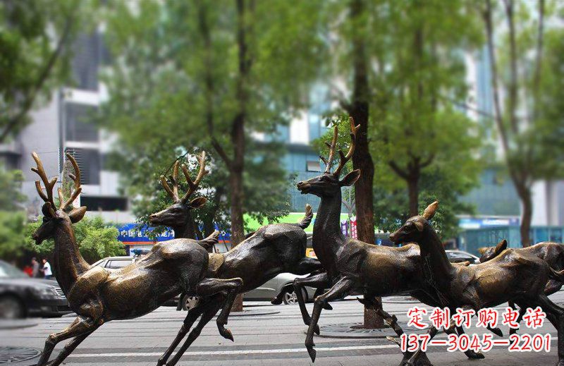 淄博公园铜雕群鹿动物雕塑