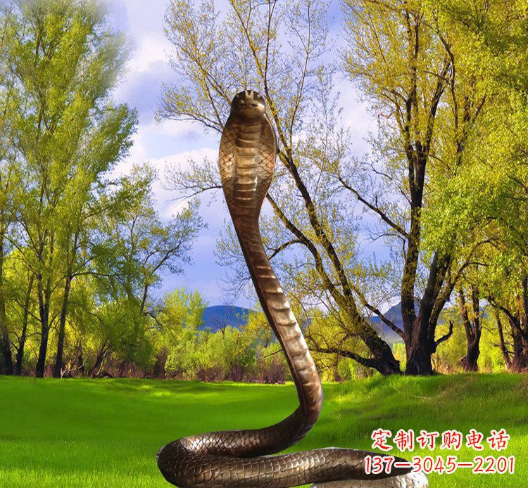 淄博公园铜雕眼镜蛇动物雕塑