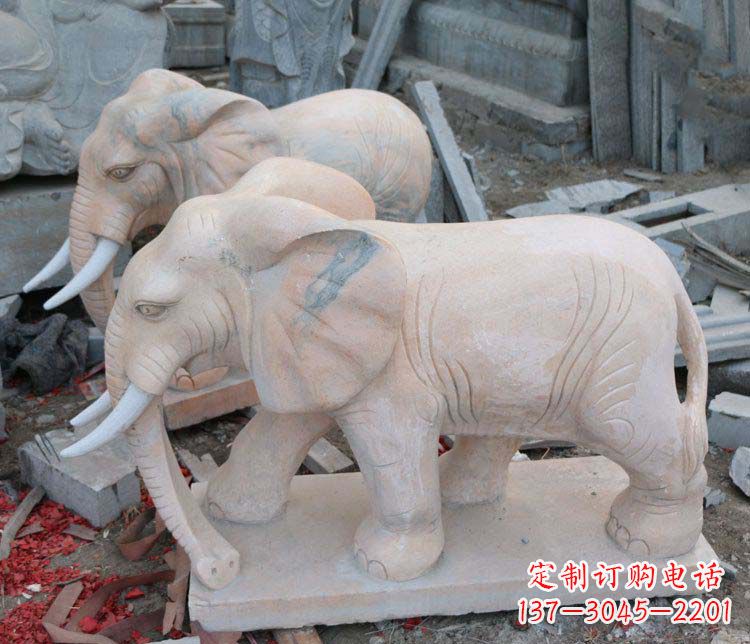 淄博雕刻出令人感动的那头大象定制公园晚霞红大象动物石雕