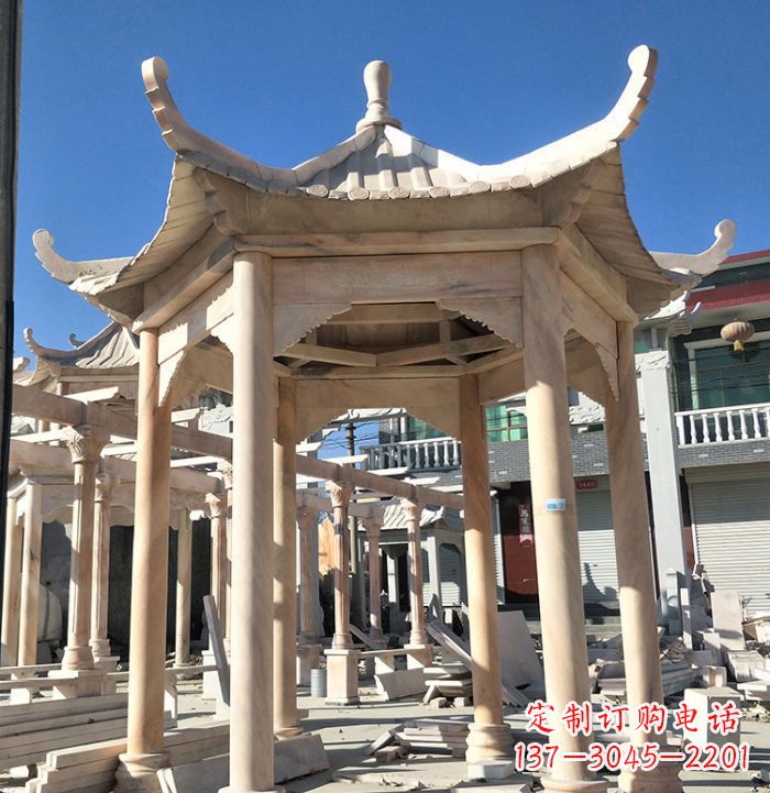 淄博公园晚霞红凉亭雕塑