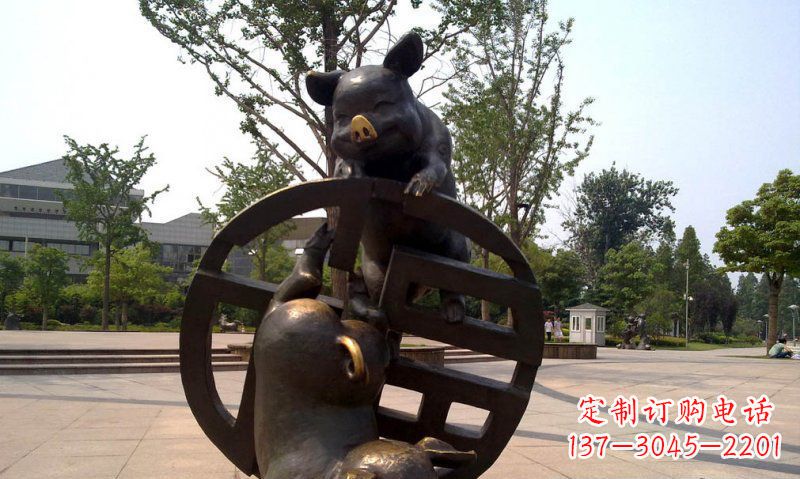 淄博公园小猪动物铜雕 (2)