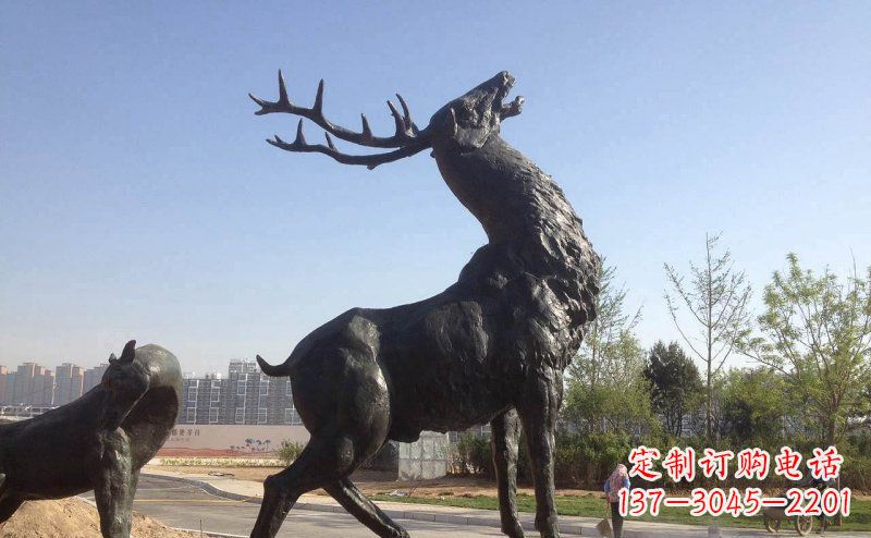 淄博公园驯鹿动物铜雕_2