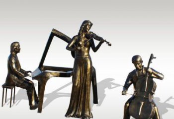 淄博公园景观钢琴拉小提琴人物铜雕