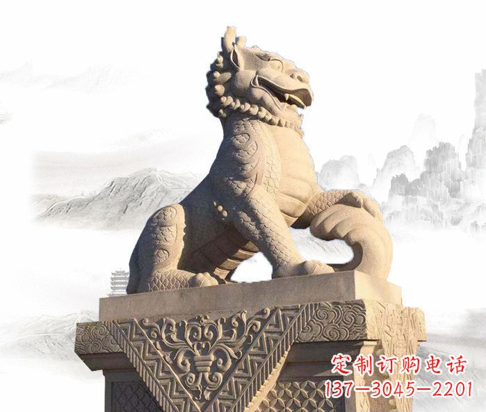 淄博古代神兽大理石麒麟石雕 (2)