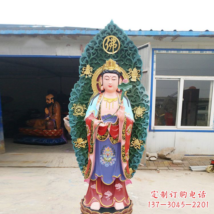 淄博艺术精致观音玻璃钢彩绘雕塑