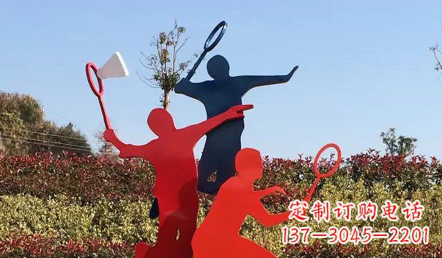 淄博广场不锈钢打羽毛球雕塑 (2)