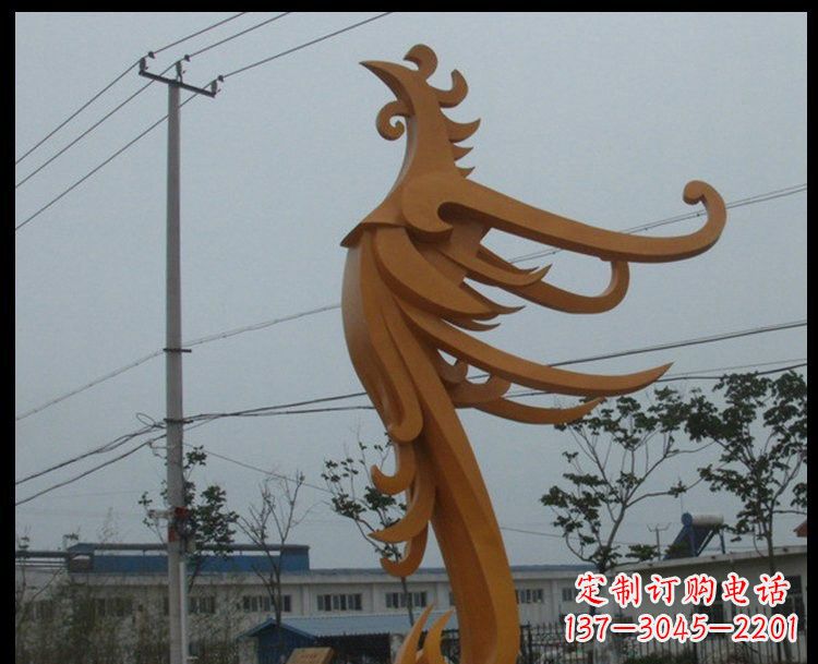 淄博新中式风格不锈钢金色凤凰雕塑