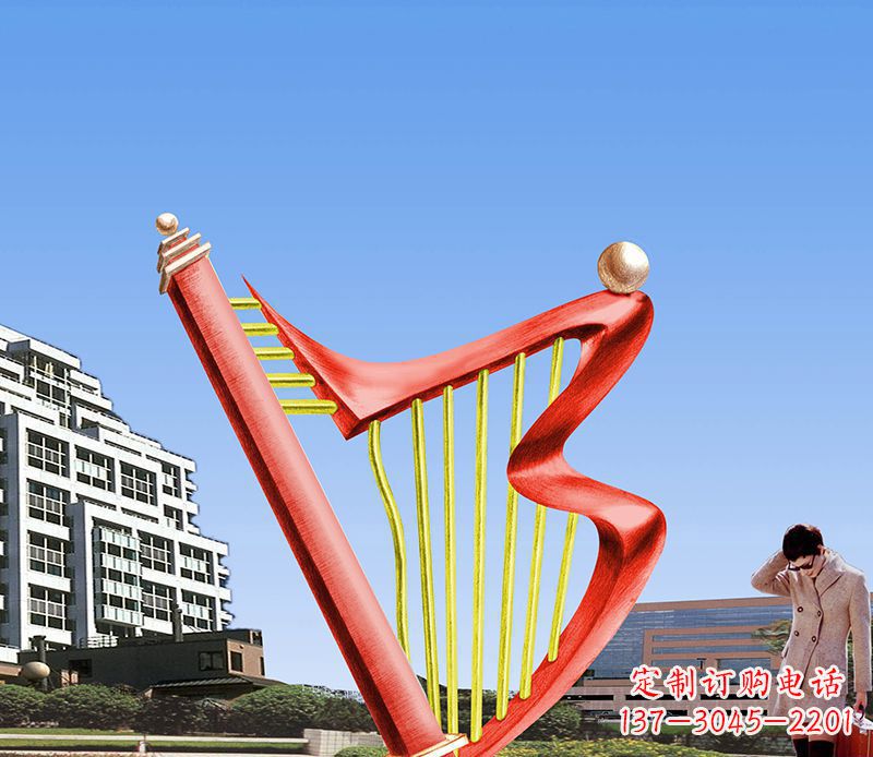 淄博精美不锈钢竖琴雕塑