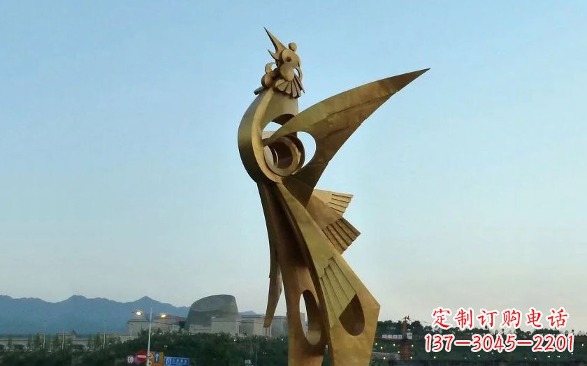 淄博中领雕塑出品古典典雅不锈钢凤凰雕塑