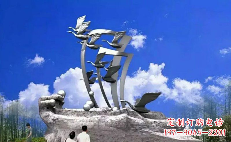 淄博中领雕塑:大雁不锈钢雕塑,质感优雅