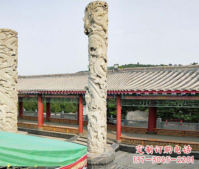 淄博广场景观大理石龙柱石雕 (2)