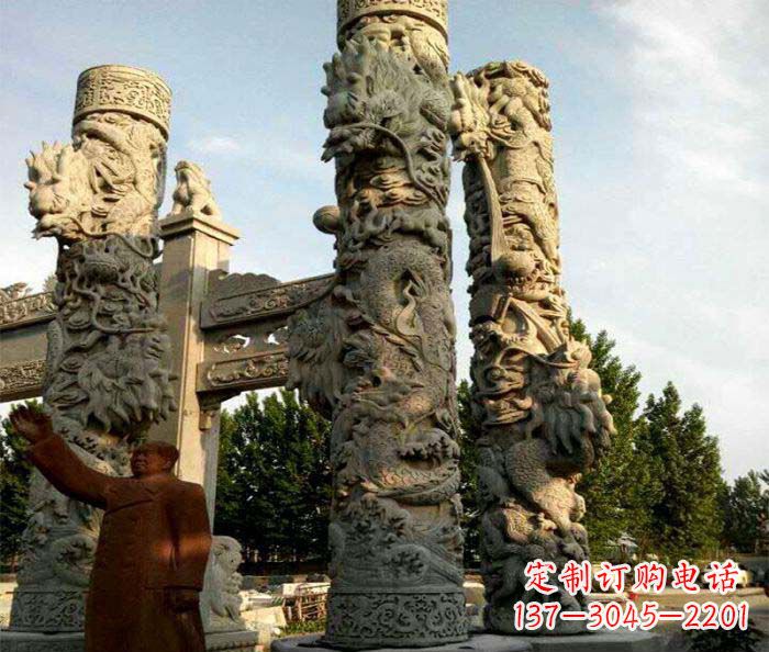 淄博广场景观大理石龙柱石雕