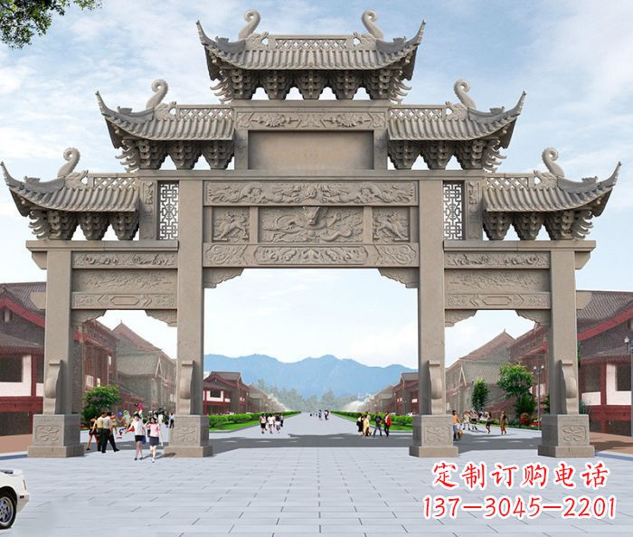 淄博广场景观大理石牌楼石雕 (2)