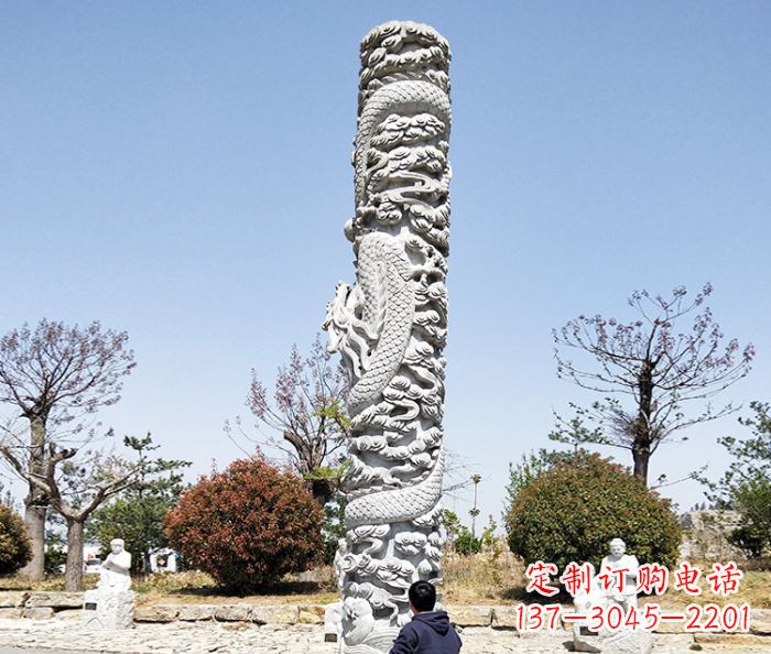 淄博广场景观大理石盘龙柱石雕