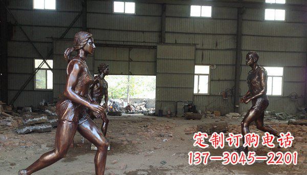 淄博广场跑步女生人物铜雕