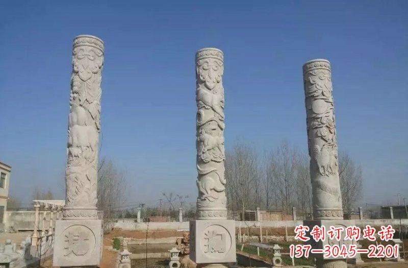 淄博十二生肖文化柱石雕,展现传统文化风采