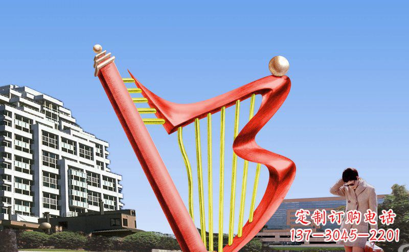 淄博中领雕塑精制不锈钢竖琴雕塑